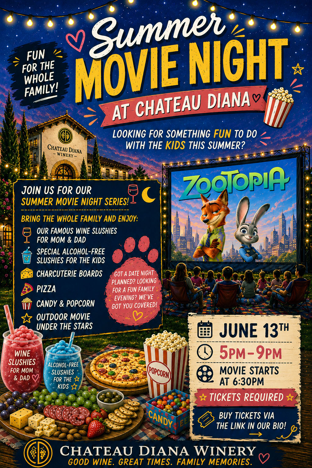 A Flyer for Chateau Diana's movie night on June 13th. The information is reproduced below in text.